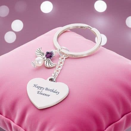 Engraved Angel Birthstone Keyring