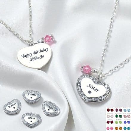 Engraved Birthstone Necklace Sister, Mum, Auntie etc