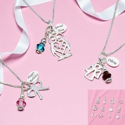 Engraved Birthstone Necklace, Sterling Silver