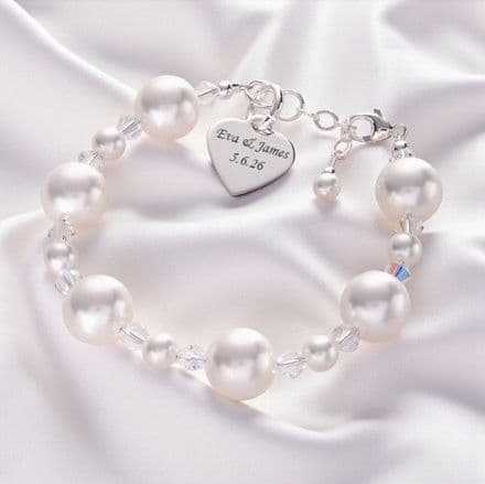 Engraved Brides Bracelet with Large Pearls in Choice of Colours