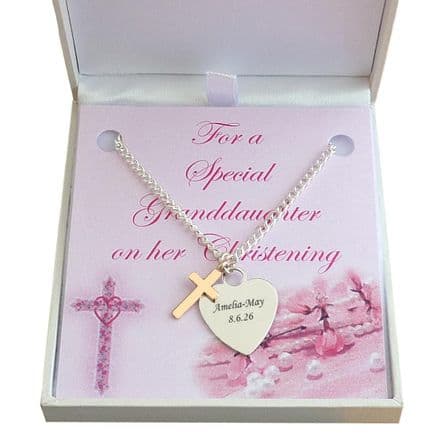 Engraved Christening Necklace with Rose Gold Cross