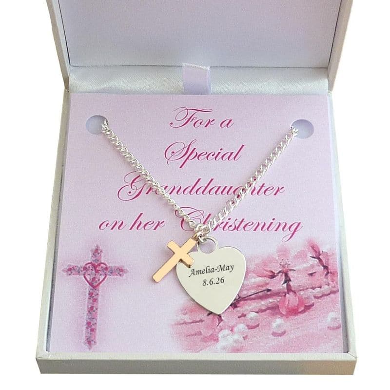 Engraved Christening Necklace with Rose Gold Cross | Jewels 4 Girls