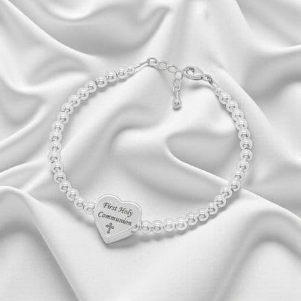 Engraved Communion Bracelet with Silver Heart Bead