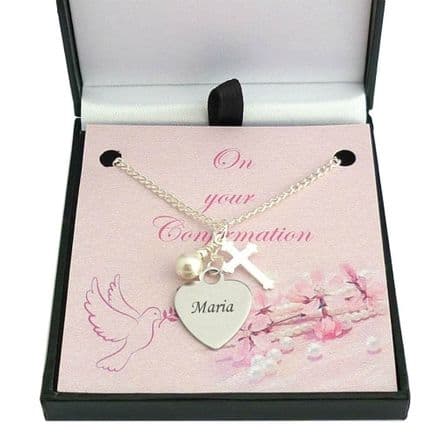 Engraved Confirmation Necklace with Cross and Pearl