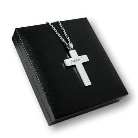 Engraved Cross Necklace, Steel