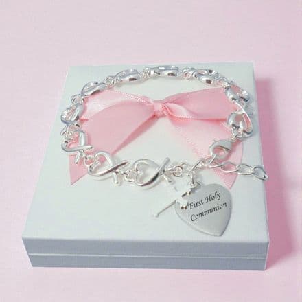 Engraved First Communion Hearts  Bracelet for a Girl