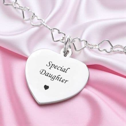 Engraved Gift for Daughter, Sterling Silver Heart Link Necklace