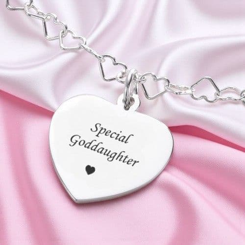 Engraved Gift for Goddaughter, Sterling Silver Heart Link Necklace |Jewels 4 Girls