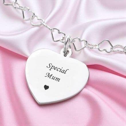Engraved Gift for Mum, Sterling Silver Heart Link Necklace