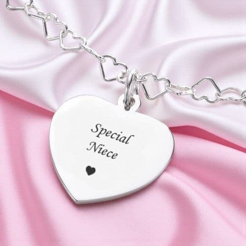 Engraved Gift for Niece, Sterling Silver Heart Link Necklace |Jewels Girls