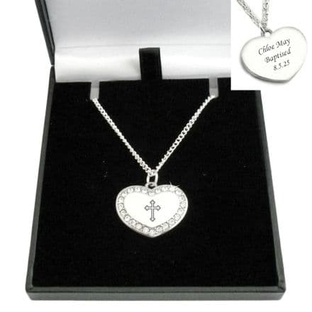 Engraved Heart Baptism Necklace