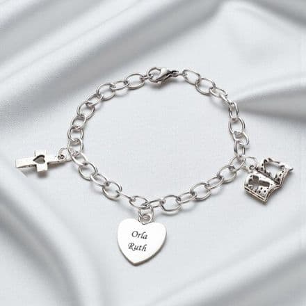Engraved Heart, Bible & Cross Personalised Bracelet