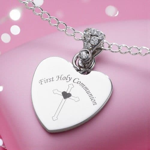 Engraved Heart First Holy Communion Necklace | Jewels 4 Girls