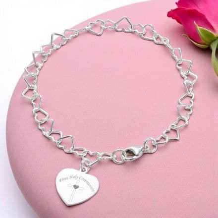Engraved Heart Link Communion bracelet