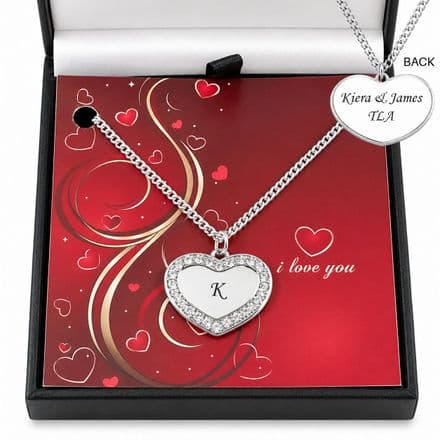 Engraved Heart Necklace for Valentines Day, Silver Steel