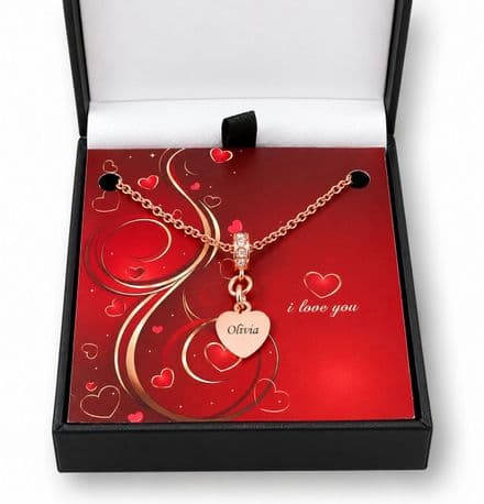 Engraved Heart Necklace in I Love You Gift Box, Rose Gold