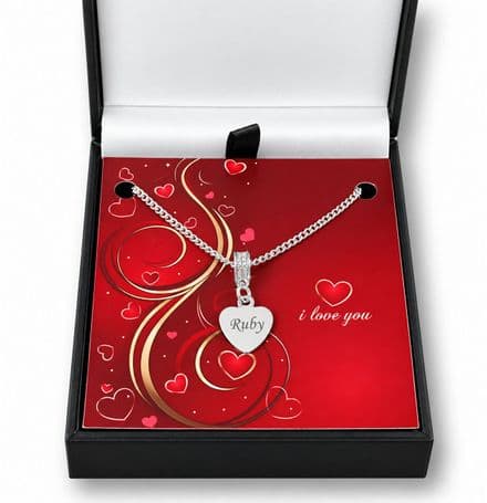 Engraved Heart Necklace in I Love You Gift Box, Silver