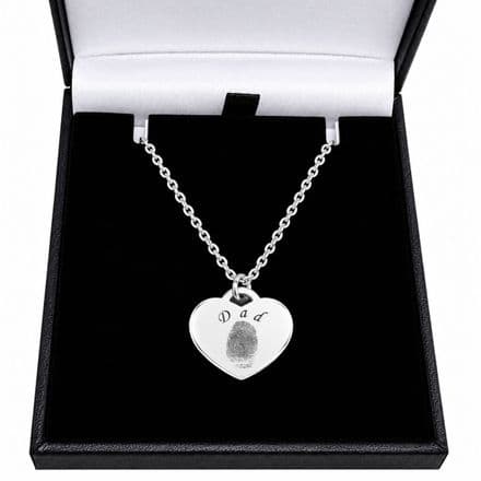 Engraved Heart Necklace, Personalised with Finger Print Engraving
