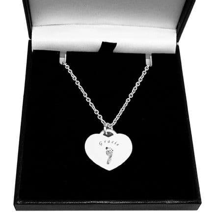 Engraved Heart Necklace, Personalised with Footprint Engraving
