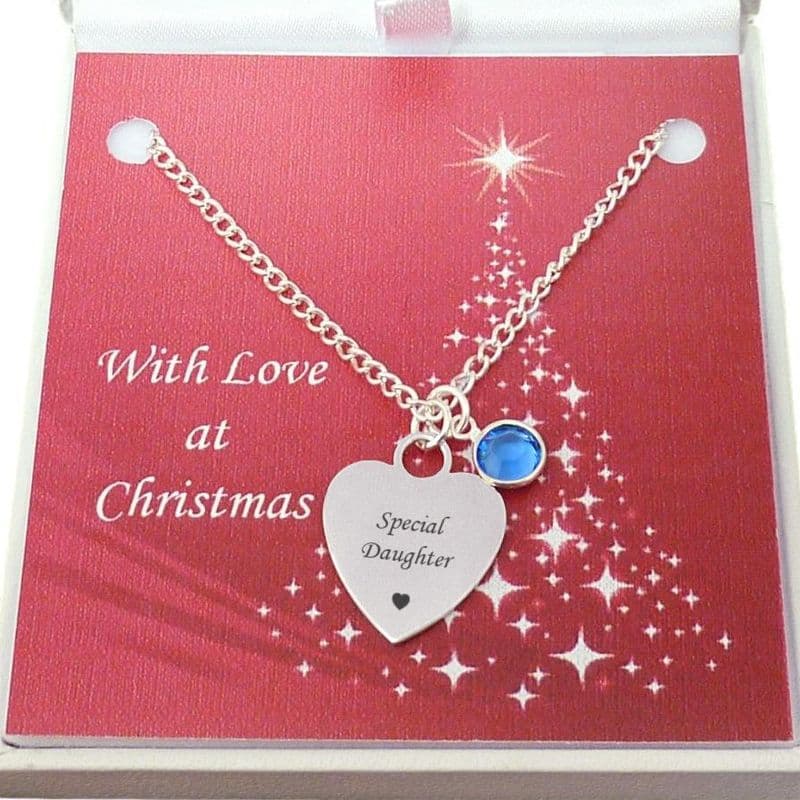 Engraved Heart Necklace with Birthstone for Christmas | Jewels 4 Girls