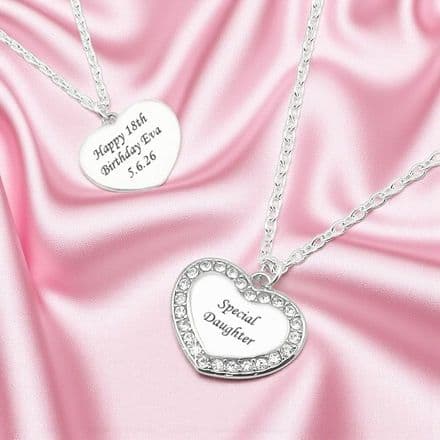 Engraved Heart Necklace with Crystals