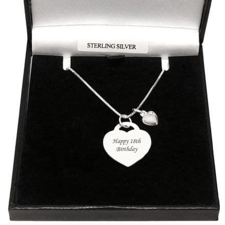 Engraved Heart Necklace with Puffed Heart, Sterling Silver