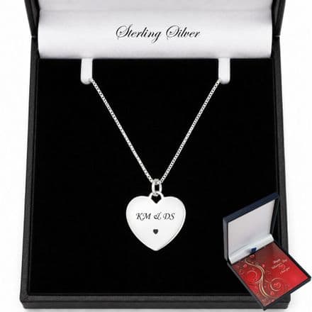 Engraved Heart Personalised Valentine's Necklace in Silver.