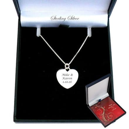 Engraved Heart Personalised Valentine's Necklace in Silver.