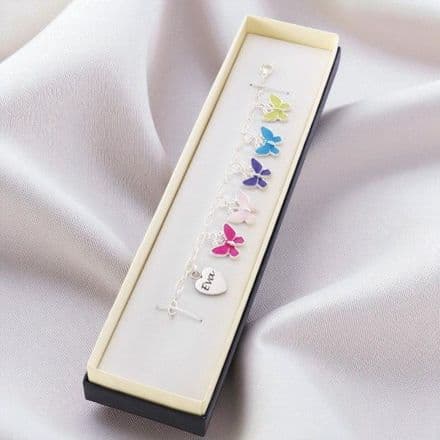 Engraved Heart & Pretty Butterflies, Girls Bracelet