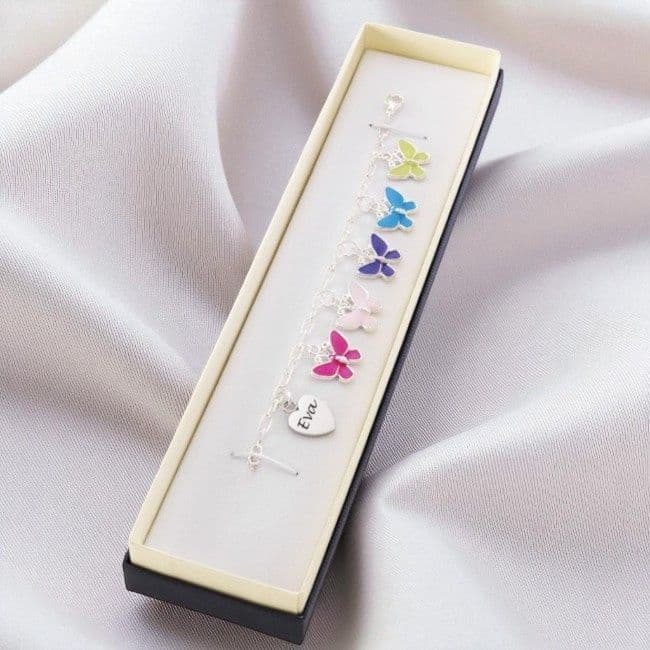 Engraved Heart & Pretty Butterflies, Girls Bracelet | Jewels 4 Girls