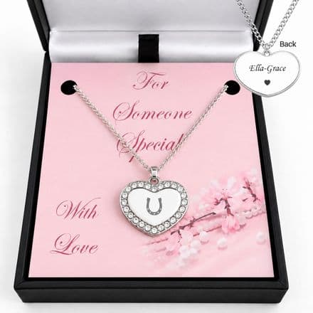 Engraved Horseshoe on Heart Necklace