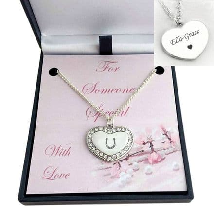 Engraved Horseshoe on Heart Necklace