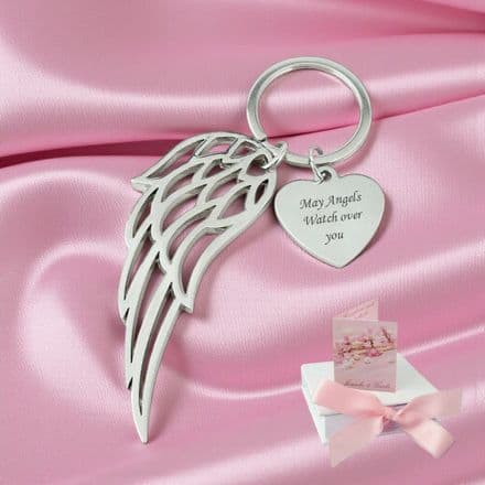 Engraved Keyring with Large Angel Wing