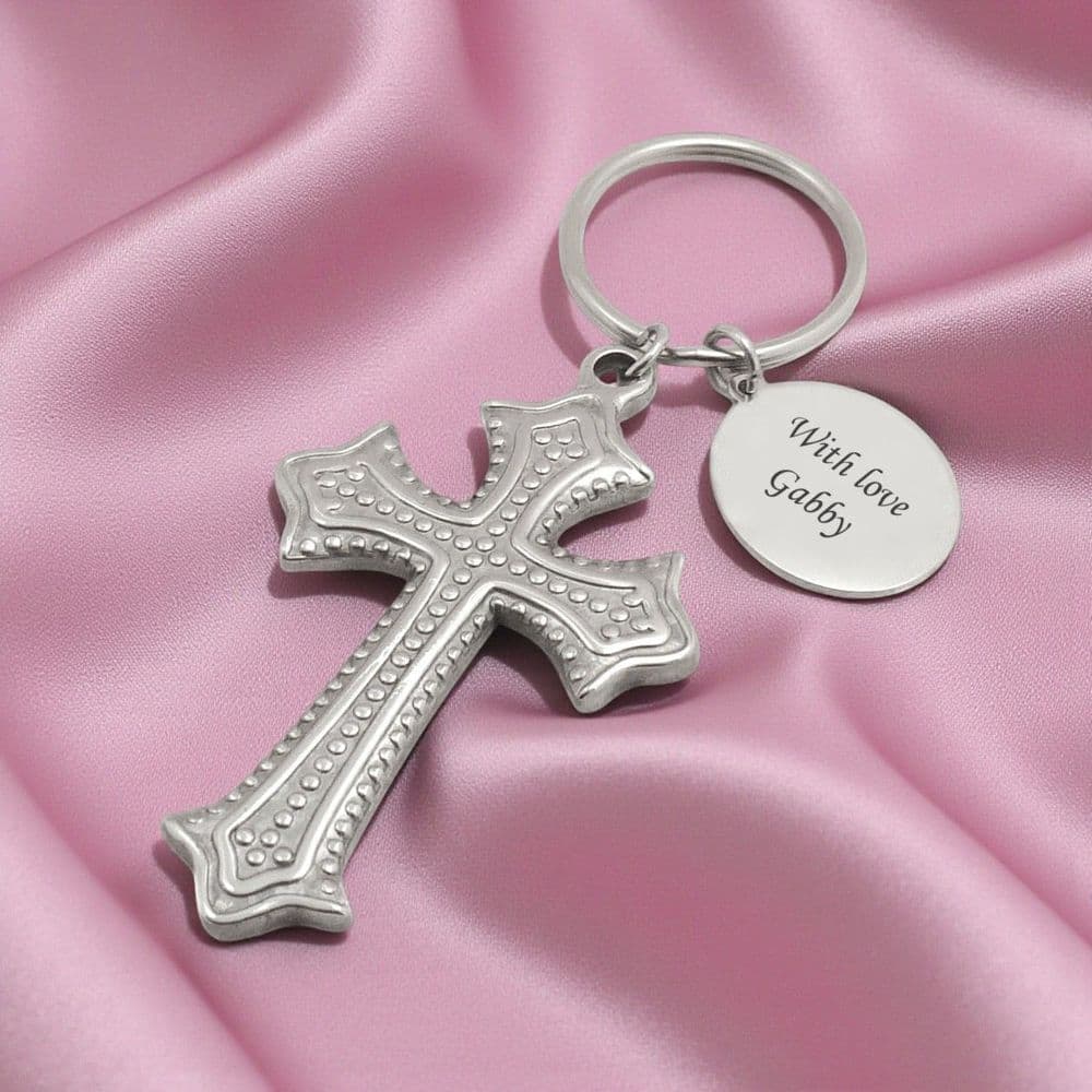 Engraved Large Cross Keyring with Engraving, Catholic, Christian Gift ...