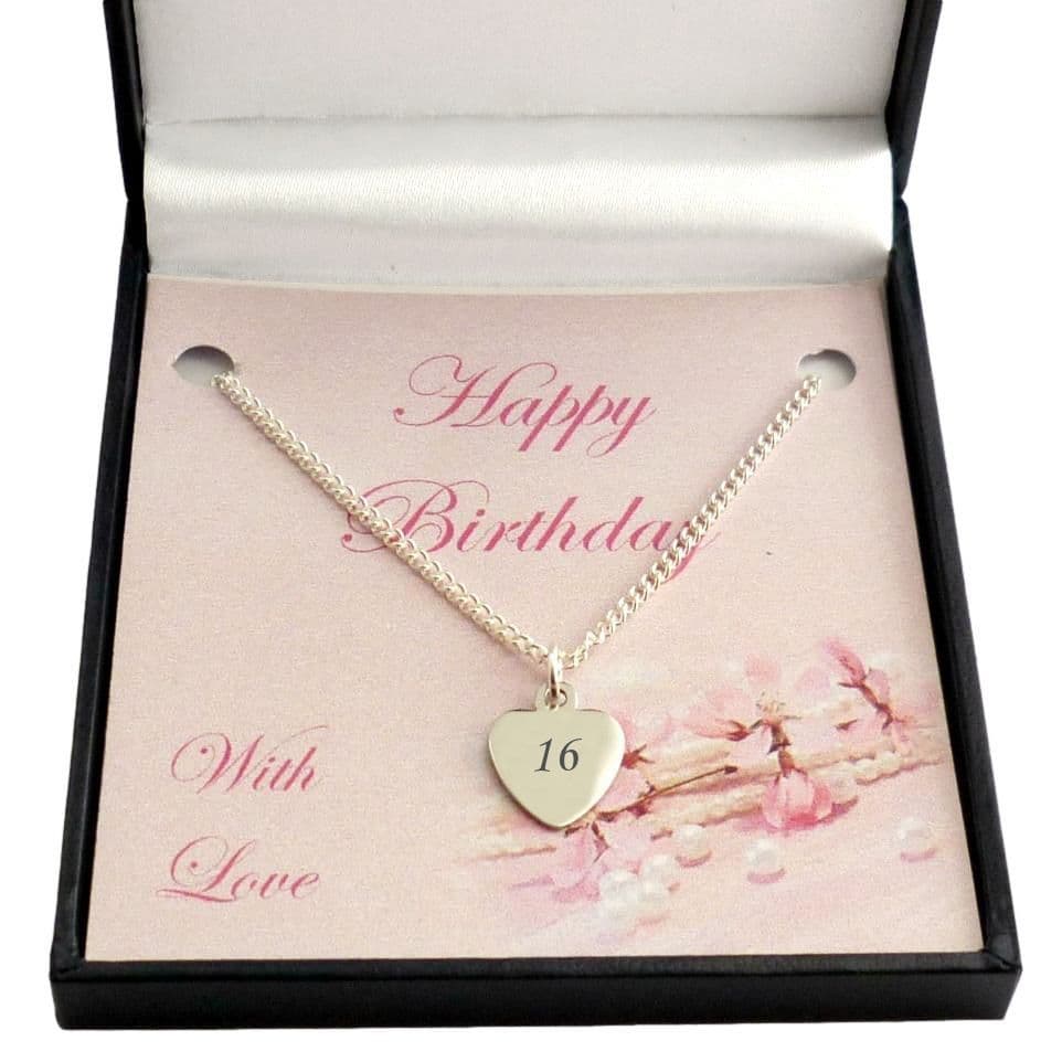 Sweet 16 Heart Pendant Necklace – Silver Plated, Butterfly Design, 18 Inches With Gift Bag