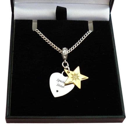 Engraved Necklace with a Silver Heart and Gold Star