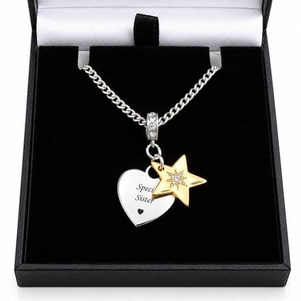 Engraved Necklace with a Silver Heart and Gold Star