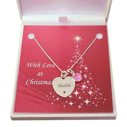 Engraved Necklace with Birthstone for Christmas in Sterling Silver
