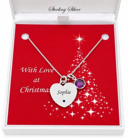 Engraved Necklace with Birthstone for Christmas in Sterling Silver