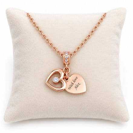 Engraved Necklace with Rose Gold Hearts
