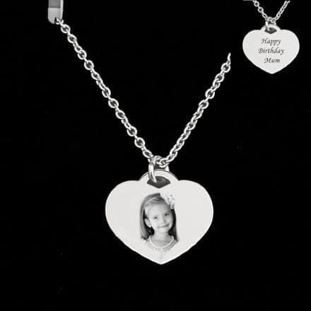 Engraved Photo Image Heart Necklace, Personalised with Engraving