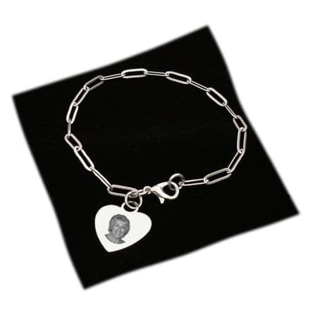 Engraved Photo on a Bracelet for a Woman or Girl, Delicate Paperclip Chain
