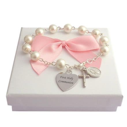 Engraved Rosary Bracelet in Pink or White