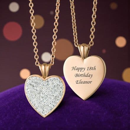 Engraved Rose Gold Heart Necklace with Crystals for a Special Birthday