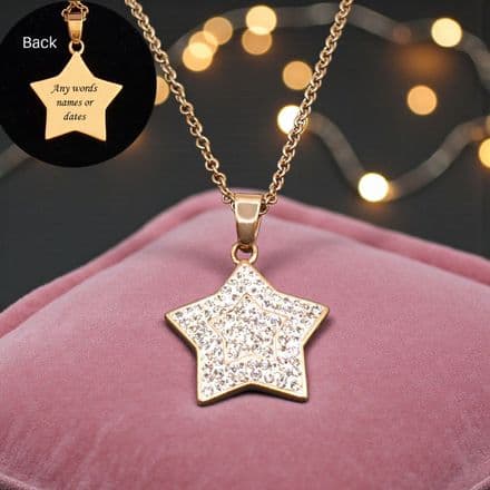 Engraved Rose Gold Star Necklace, Personalised Gift