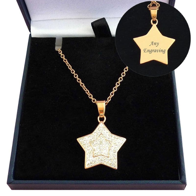 Engraved Rose Gold Star Necklace, Personalised Gift | Jewels 4 Girls