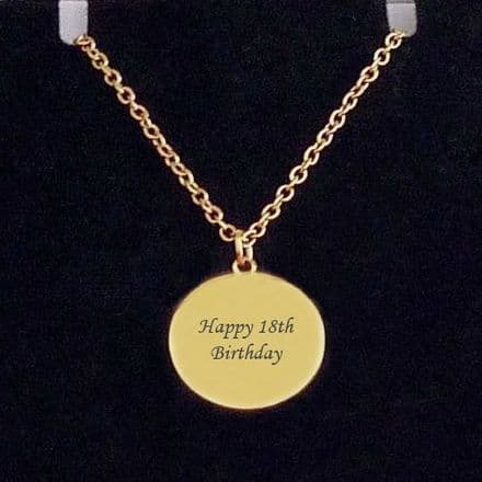 Engraved Round Pendant Necklace, Gold, Personalised