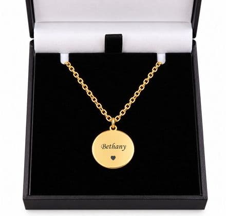 Engraved Round Pendant Necklace, Gold, Personalised