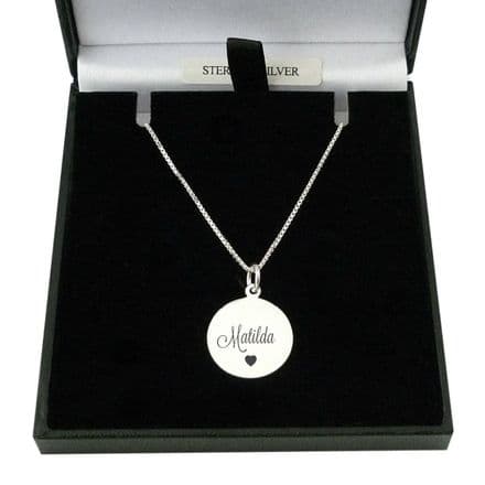Engraved Round Pendant Personalised Necklace in Silver
