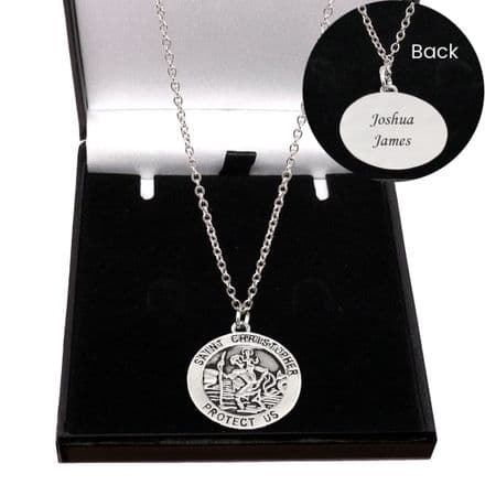 Engraved Saint Christopher Necklace. Personalised Gift Boy or Girl